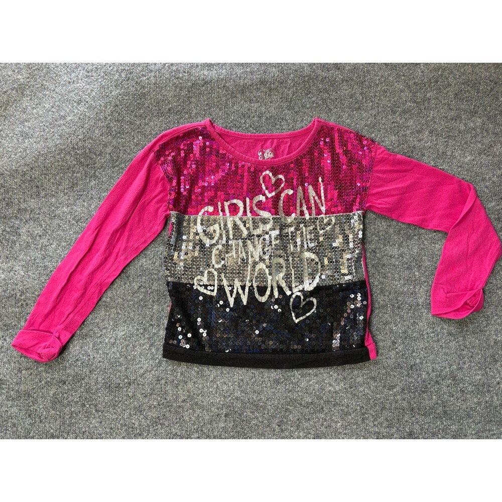 Justice Shirt Girls Size 10 Pink Sequins " Girls Change the World" Long Sleeve